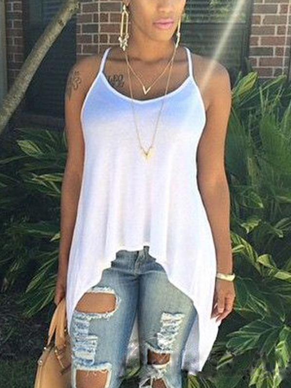 Romwe Crisscross Draped Back High-low Cami Top - White