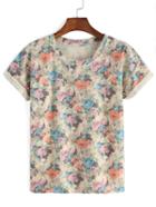 Romwe Florals Cuffed T-shirt