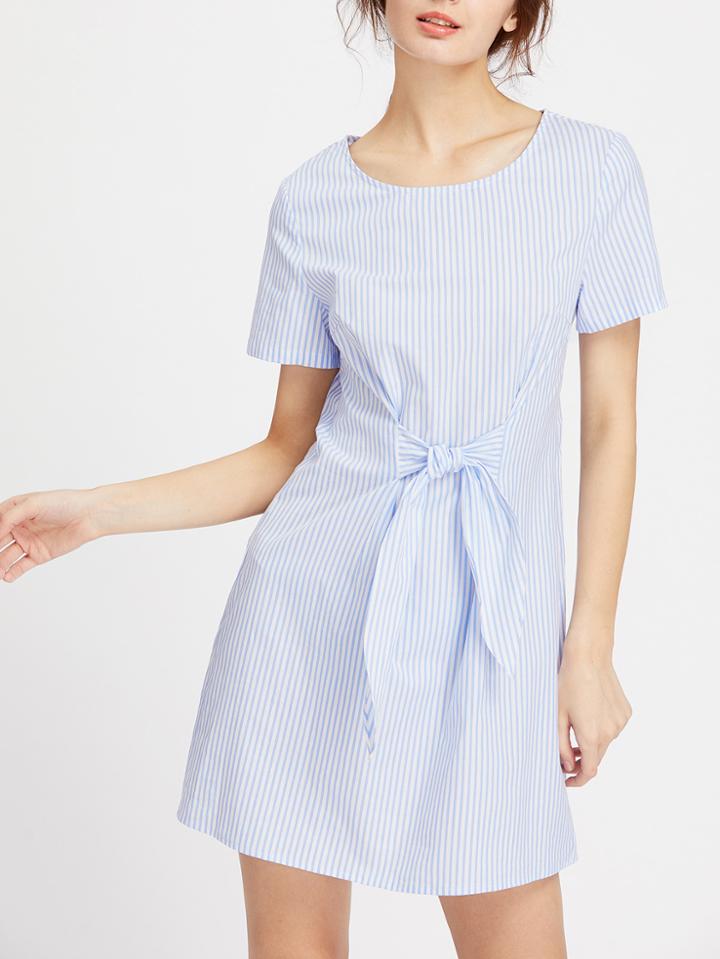 Romwe Knot Front Striped Dress