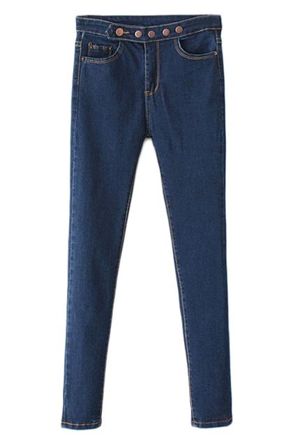 Romwe Buttoned Blue Skinny Jeans