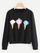 Romwe 3d Flowers Embellished Ice Cream Print Pullover