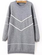 Romwe Long Sleeve Striped Grey Sweater Dress