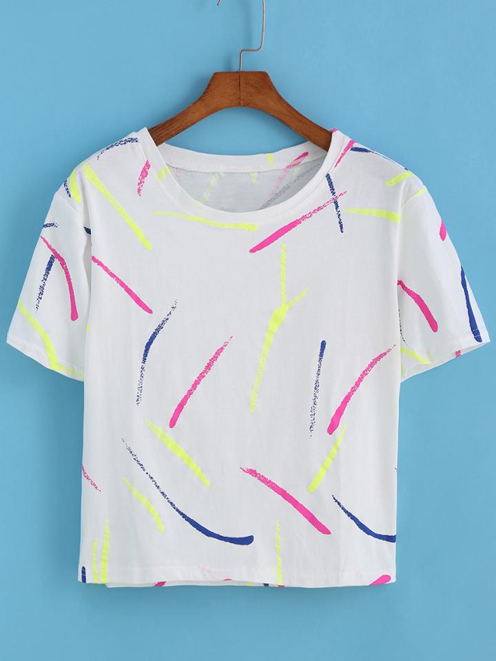 Romwe Round Neck Graffiti Print T-shirt