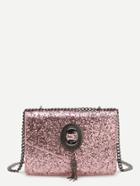 Romwe Pink Sequin Overlay Chain Bag With Tassel