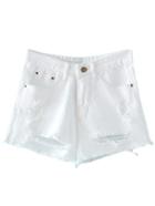 Romwe White Pockets Ripped Hole Shorts