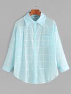 Romwe Light Blue Dropped Shoulder Seam Pocket Shirt