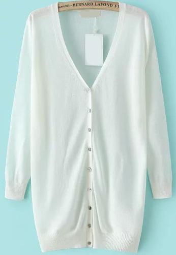 Romwe V Neck With Buttons Knit White Cardigan