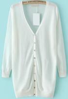 Romwe V Neck With Buttons Knit White Cardigan