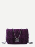 Romwe Purple Velvet Meander Pattern Quilted Crossbody With Chain Strap