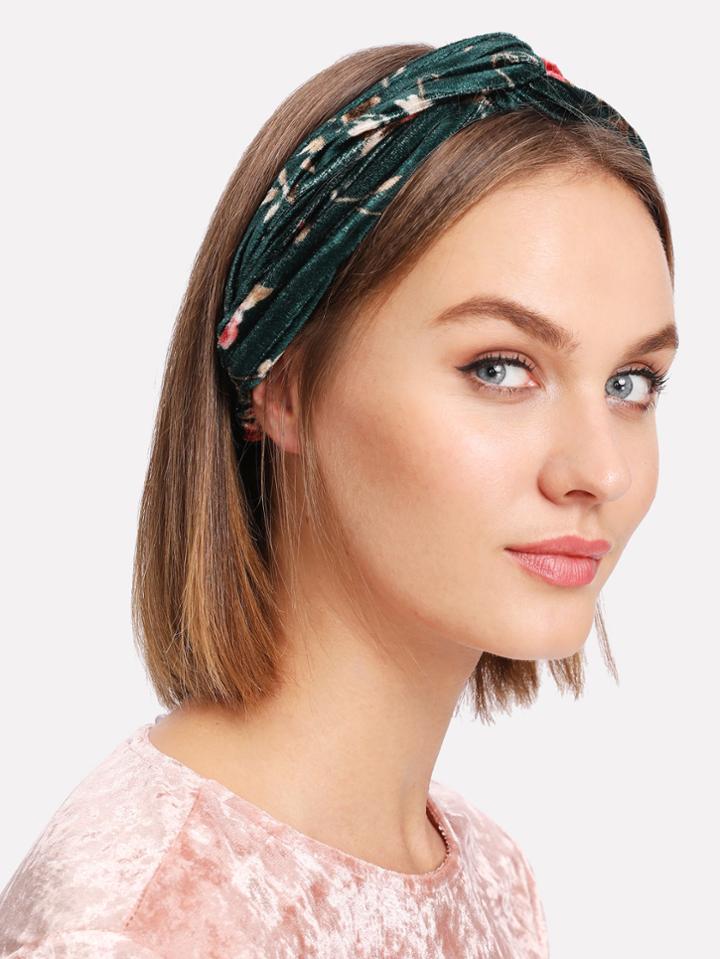 Romwe Calico Print Twist Velvet Headband