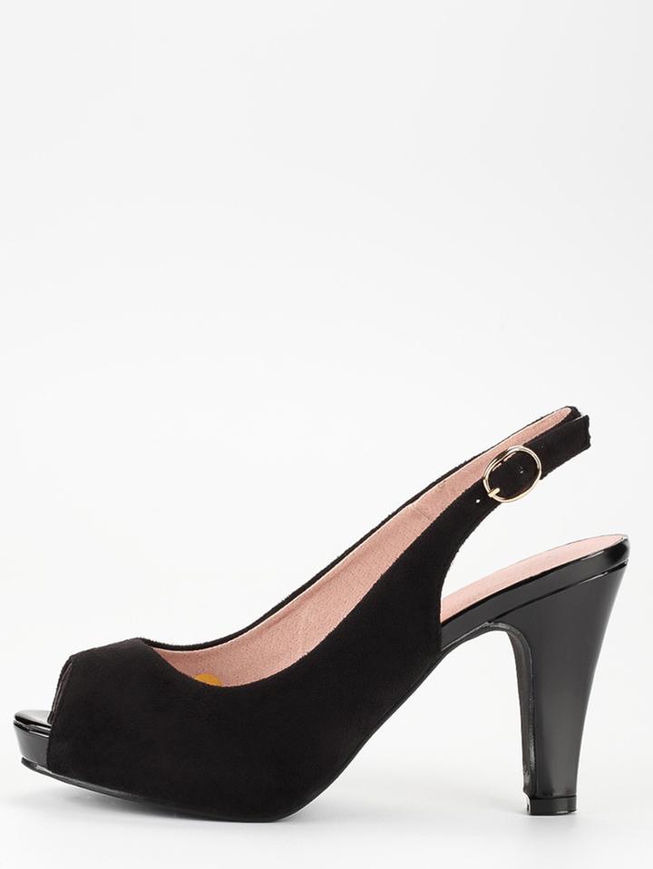 Romwe Faux Suede Peep Toe Slingback Pumps - Black