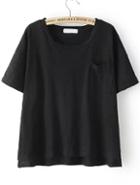 Romwe Dip Hem With Pocket Black T-shirt