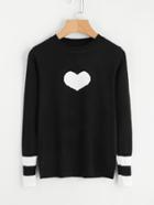 Romwe Varsity Striped Heart Knit Sweater