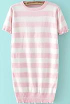 Romwe With Pearl Striped Pink Dress