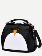 Romwe Black Pu Penguin Design Contrast Shoulder Bag