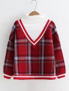 Romwe Striped Detail 2 In 1 Plaid Sweatshirt
