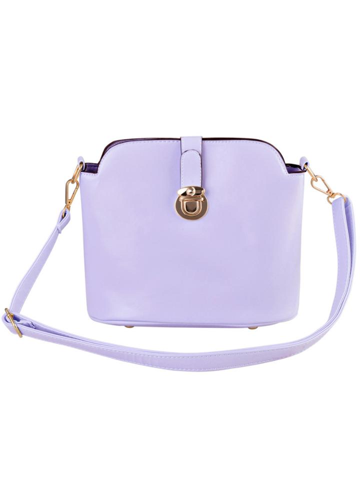 Romwe Purple Push Lock Zipper Pu Bag