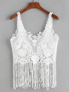Romwe White Crochet Lace Fringe Hem Tank Top
