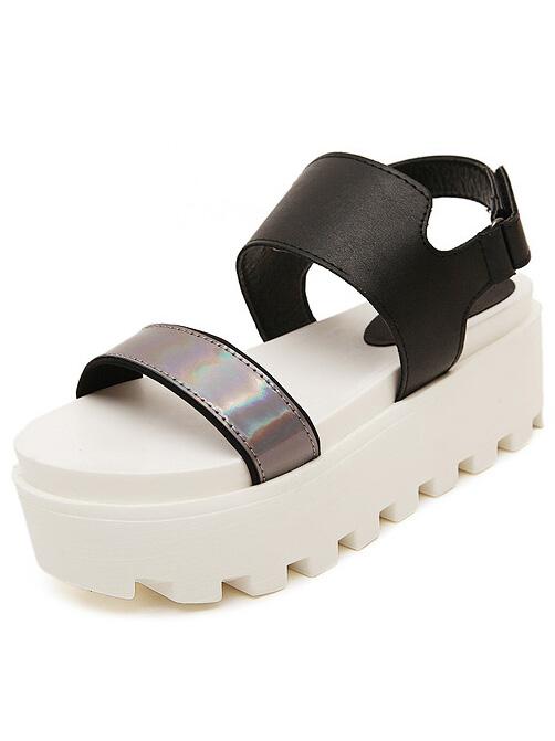 Romwe Grey Thick-soled Pu Casual Sandals