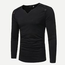 Romwe Men Button Decoration Solid Tee