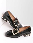 Romwe Black Buckle Design Square Toe Shoes