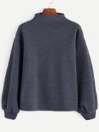 Romwe Dark Grey Ribbed Lantern Sleeve Sweater