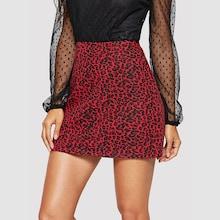 Romwe Leopard Print Bodycon Denim Skirt