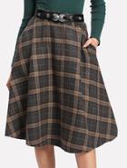 Romwe Elastic Waist Pocket Side Plaid Skirt