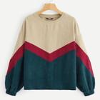 Romwe Cut-and-sew Chevron Corduroy Sweatshirt