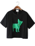 Romwe With Rivet Dog Print Black T-shirt