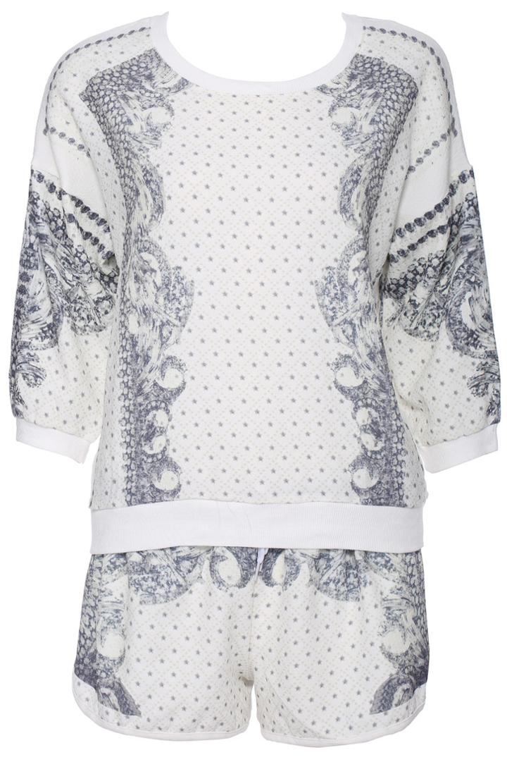 Romwe Romwe Star Print White Short-sleeved 2 Pieces