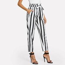 Romwe Striped Frill Drawstring Waist Pants