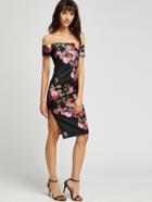 Romwe Off Shoulder Floral Print Slit Side Dress