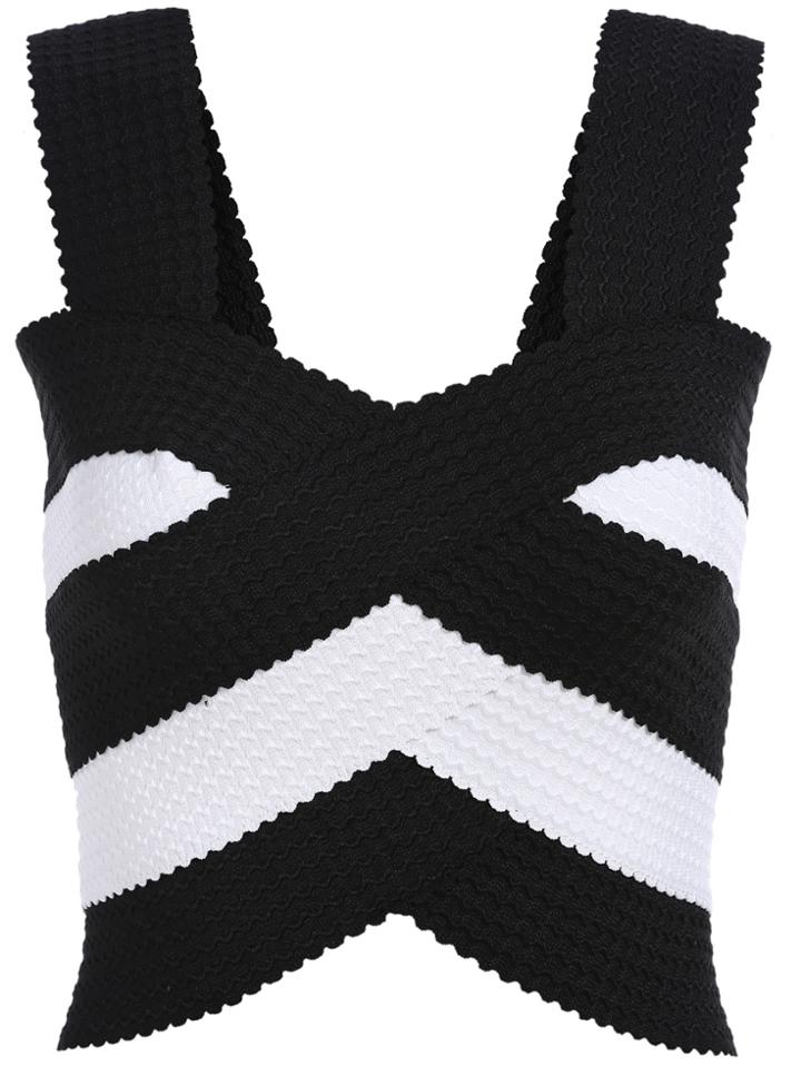 Romwe Strap With Zipper Striped Tank Top