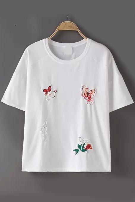 Romwe Butterfly Print White T-shirt
