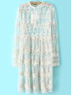 Romwe Crochet Lace Pleated Beige Dress