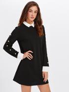 Romwe Contrast Collar And Cuff Pearl Beading Dress