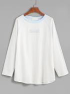 Romwe White Contrast Trim Raglan Sleeve Letter Embroidered T-shirt
