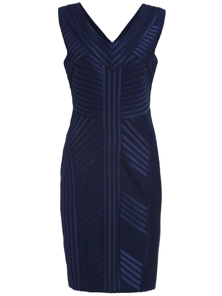 Romwe Navy Striped V Neck Sleeveless Dress