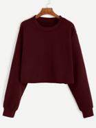 Romwe Burgundy Drop Shoulder Crop Sweatshirt