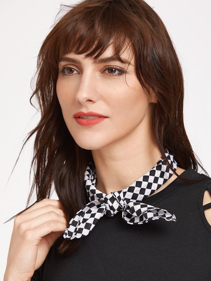 Romwe Black And White Checker Square Scarf