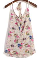 Romwe Spaghetti Strap Floral Buttons Pink Vest