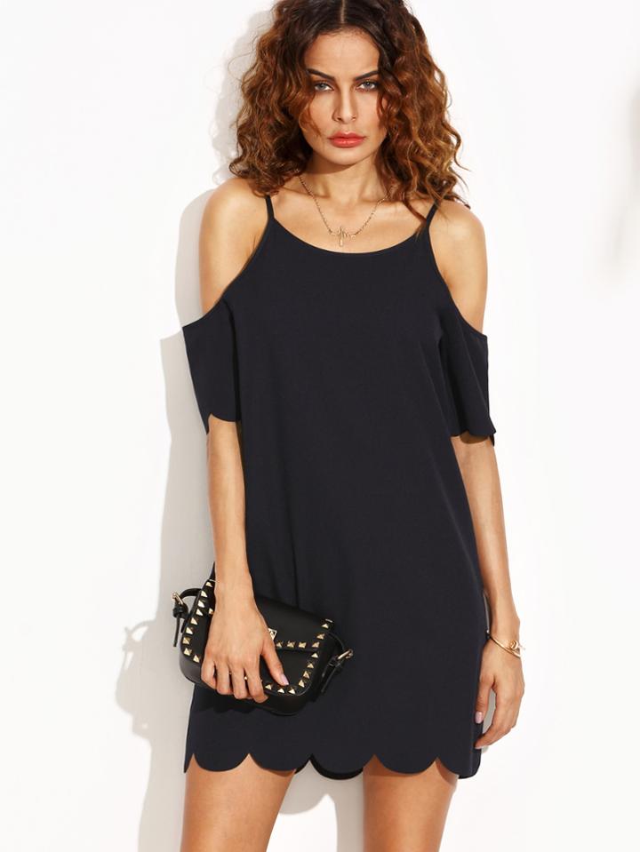 Romwe Scallop Hem Cold Shoulder Dress