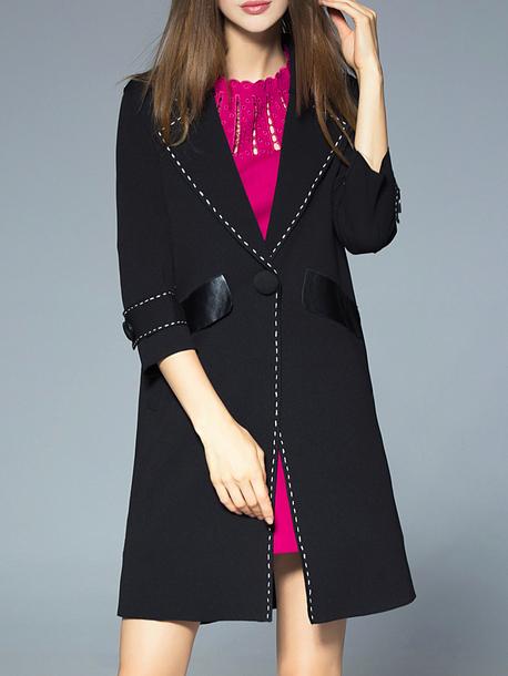 Romwe Black Lapel Contrast Pu Pockets Coat