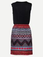Romwe Multicolor Tribal Print 2 In 1 Tank Dress