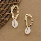 Romwe Hammered Oval With Puka Shell Accent Earrings