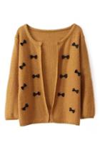 Romwe Bowknot Appliqued Khaki Cardigan