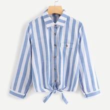 Romwe Knot Striped Blouse