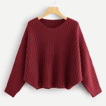 Romwe Plus Solid Rib Knit Asymmetrical Hem Sweater