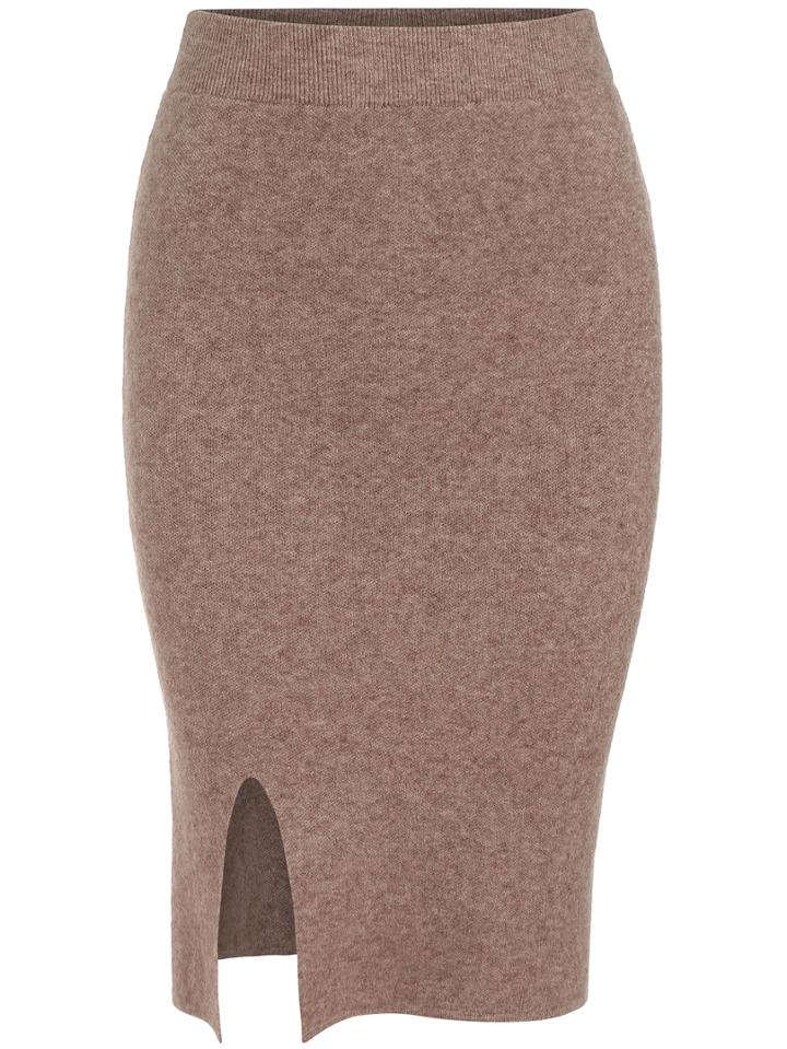 Romwe Camel Slim Split Knit Skirt
